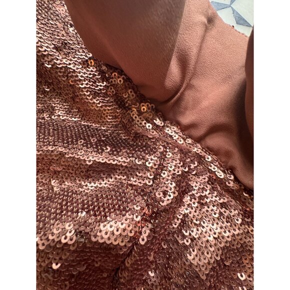 C/Meo Collective Womens Rose Gold Sequin Midi Dress With Ruffle Cold Shoulder De - Picture 11 of 11